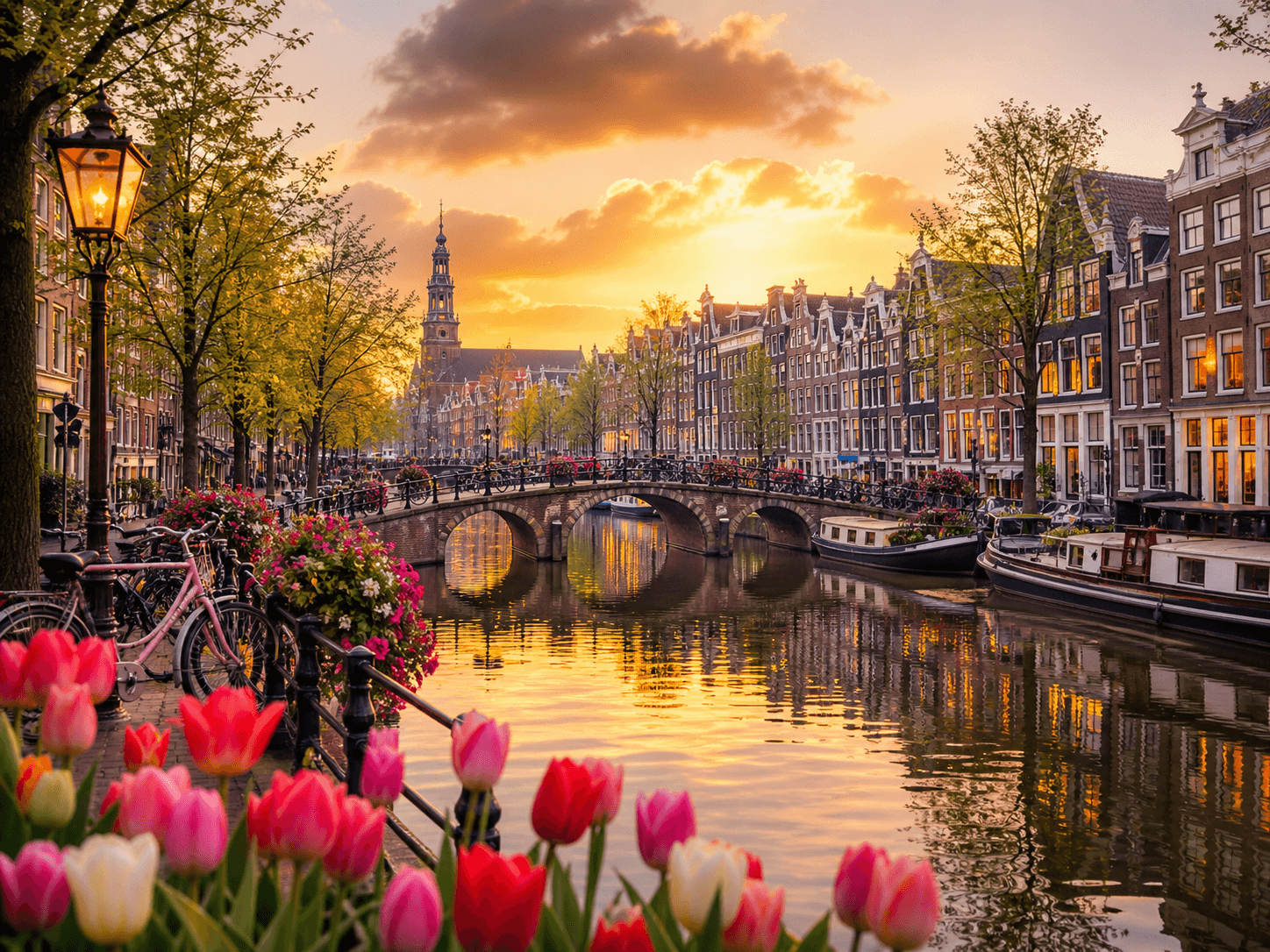 Tulip fields and windmills in the Netherlands